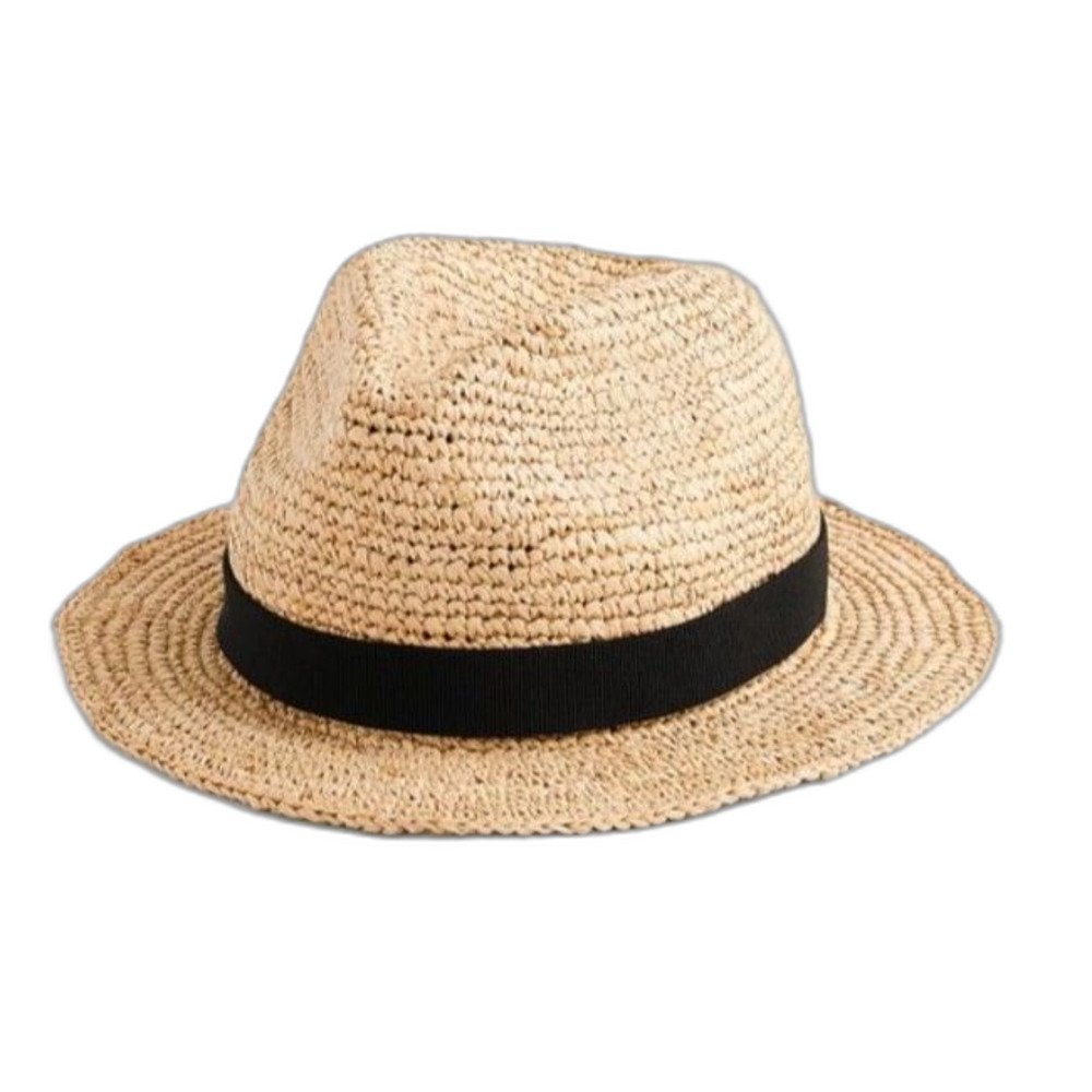 J. Crew Unisex Natural Tan Black Ribbon Band Packable Straw Hat Size S/M